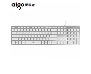 愛國者(aigo)V500 皓月銀 有線鍵盤 靜音 105鍵PC麥拉面板筆記本電腦一體機通用鍵盤